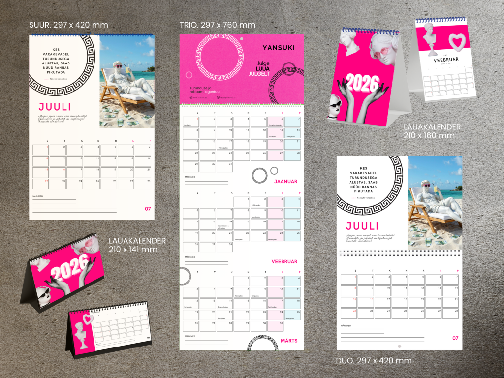 2026 kalendrite kujundus ja kalendri trükkimine ettevõttele
